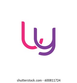 Initial letters ly, round linked overlapping lowercase logo modern design pink purple