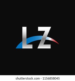 Initial letters LZ overlapping movement swoosh logo, metal silver blue red color on black background