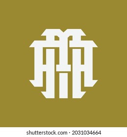 Überschneidungen der Anfangsbuchstaben M, A, MA oder AM, Logokombination für ein Monogramm, weiße Farbe auf goldenem Hintergrund