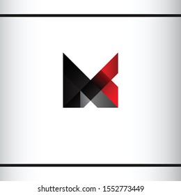 Initial letters M and C. Other possible letters A, K, L, N, V, X. Black and red color. Geometric style. Logo design Template.