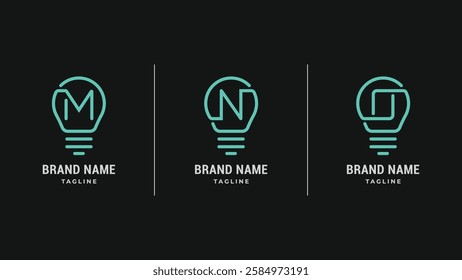 Initial letters M, N, O with lightbulb simple linear modern logo design. Vector illustration template