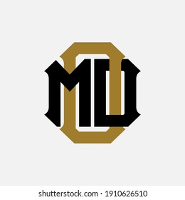 Initial letters M, O, D, MOD, MDO, OMD, ODM, DMO, DOM overlapping, interlock, monogram logo, black and gold color on white background