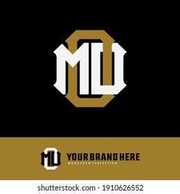 Initial letters M, O, D, MOD, MDO, OMD, ODM, DMO, DOM overlapping, interlock, monogram logo, white and gold color on black background