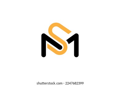 Initial letters M and S, MS, SM, overlapping interlock logo, monogram line art style, black yellow on white background