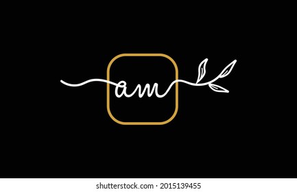 Letras iniciales AM y MA escritura a mano boho botánico logotipo vectorial icono diseño minimalista
