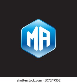 Initial letters MA rounded hexagon shape blue modern logo