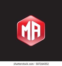 Initial letters MA rounded hexagon shape red modern logo