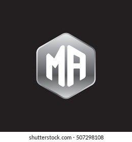 Initial letters MA rounded hexagon shape silver modern logo