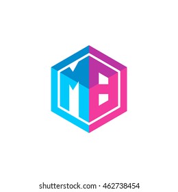Initial letters MB hexagon box shape logo blue pink purple