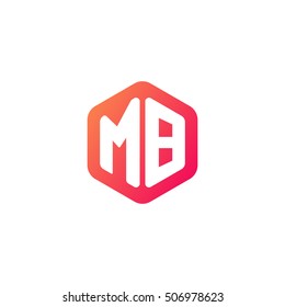 Initial letters MB rounded hexagon shape red orange simple modern logo