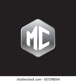 Initial letters MC rounded hexagon shape silver modern logo