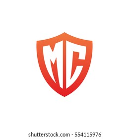 Initial letters MC shield shape red simple logo