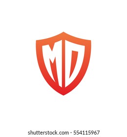 Initial letters MD, MO, shield shape red simple logo