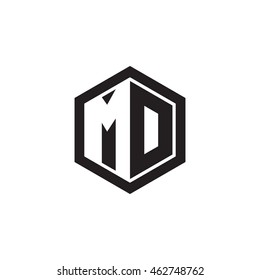 Initial letters MD negative space hexagon shape monogram logo