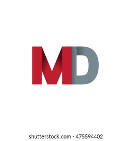 Initial letters MD overlapping fold logo red gray