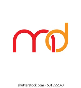 Initial letters md, round linked overlapping chain shape lowercase logo modern design red orange