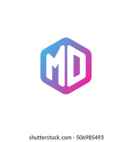 Initial letters MD rounded hexagon shape blue pink purple simple modern logo