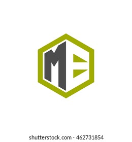 Initial letters ME negative space hexagon shape logo green black gray