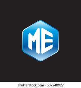 Initial letters ME rounded hexagon shape blue modern logo