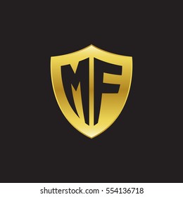 Initial letters MF shield shape gold logo