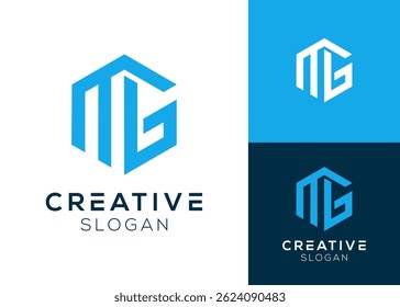 Initial letters MG or M and G in geometric hexagon logo design