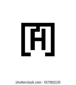 Initial Letters MH HM Black Linked Overlap Logo With Letter H in the Middle of Letter M Icon