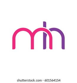Initial letters mh, round linked overlapping lowercase logo modern design pink purple