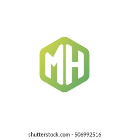 Initial letters MH rounded hexagon shape green simple modern logo