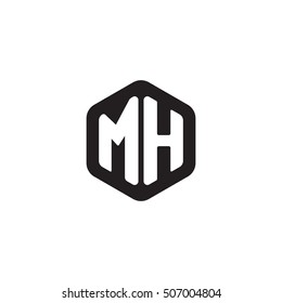 Initial letters MH rounded hexagon shape monogram black simple modern logo