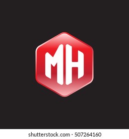 Initial letters MH rounded hexagon shape red modern logo