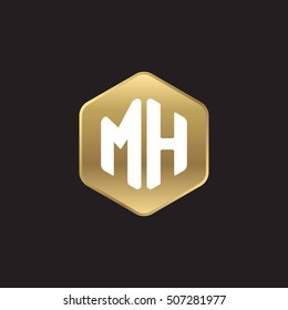 Initial letters MH rounded hexagon shape gold modern logo