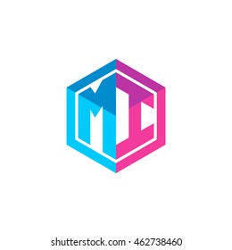 Initial letters MI hexagon box shape logo blue pink purple