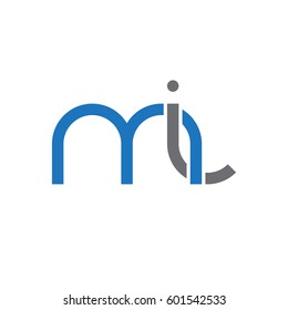 Initial letters mi, round linked overlapping chain shape lowercase logo modern design blue gray