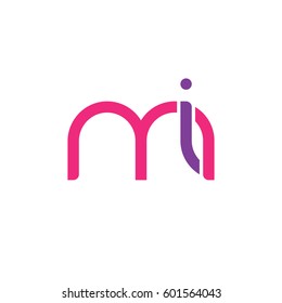 Initial letters mi, round linked overlapping lowercase logo modern design pink purple