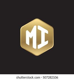 Initial letters MI rounded hexagon shape gold modern logo