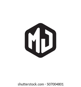 Initial letters MJ rounded hexagon shape monogram black simple modern logo
