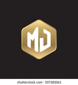 Initial letters MJ rounded hexagon shape gold modern logo