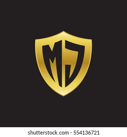 Initial letters MJ shield shape gold logo