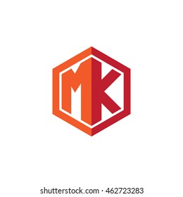 Initial letters MK hexagon shape logo red orange
