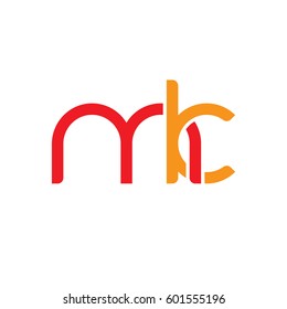 Initial letters mk, round linked overlapping chain shape lowercase logo modern design red orange