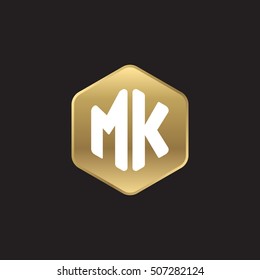 Initial letters MK rounded hexagon shape gold modern logo