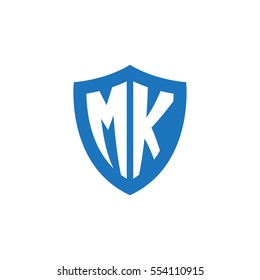 Initial letters MK shield shape blue simple logo