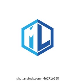 Initial letters ML negative space hexagon shape logo blue