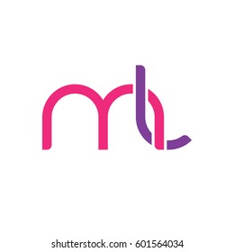 Initial letters ml, round linked overlapping chain shape lowercase logo modern design pink purple