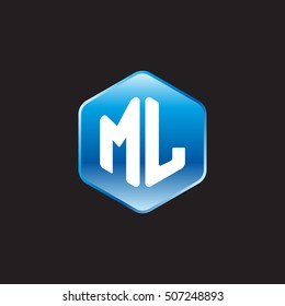 Initial letters ML rounded hexagon shape blue modern logo