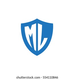Initial letters ML shield shape blue simple logo