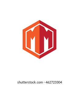 Initial letters MM hexagon shape logo red orange