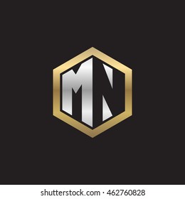 Initial letters MN negative space hexagon shape logo silver gold