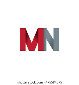 Initial letters MN overlapping fold logo red gray