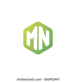 Initial letters MN rounded hexagon shape green simple modern logo